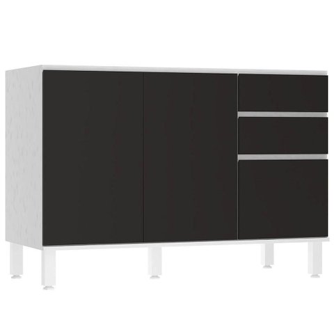 Balcão de Pia sem Tampo 120cm 3 Portas e 2 Gavetas Dora Luci Branco/preto