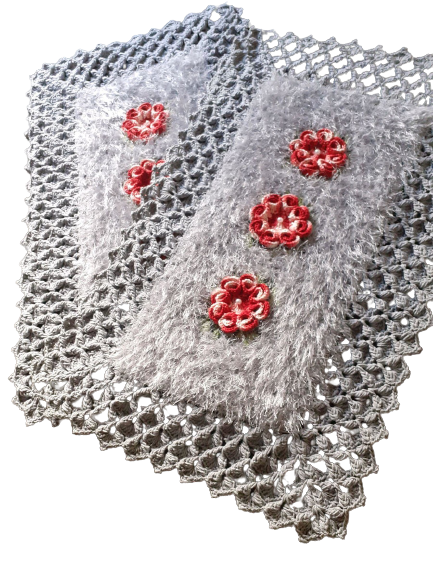 Tapete de Luxo crochê Artesanal Cinza com Flor - 2