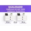 Ver imagem 2 de Kit 2 Mesas de Cabeceira Slim 25cm com 2 Gavetas MDF 15mm Branco Já Montadas