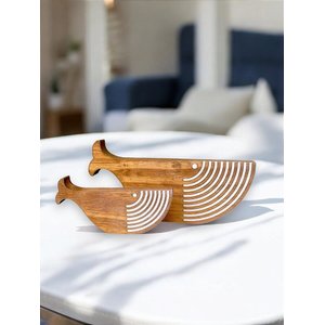 Baleias Decorativas de Mesa 2 Peças em Madeira Decoração Náutica Praia