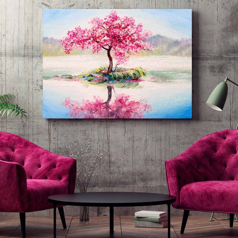 Quadro Decorativo Tela Canvas Flores e Folhas Sakura Isle - 150x80 Cm - 2