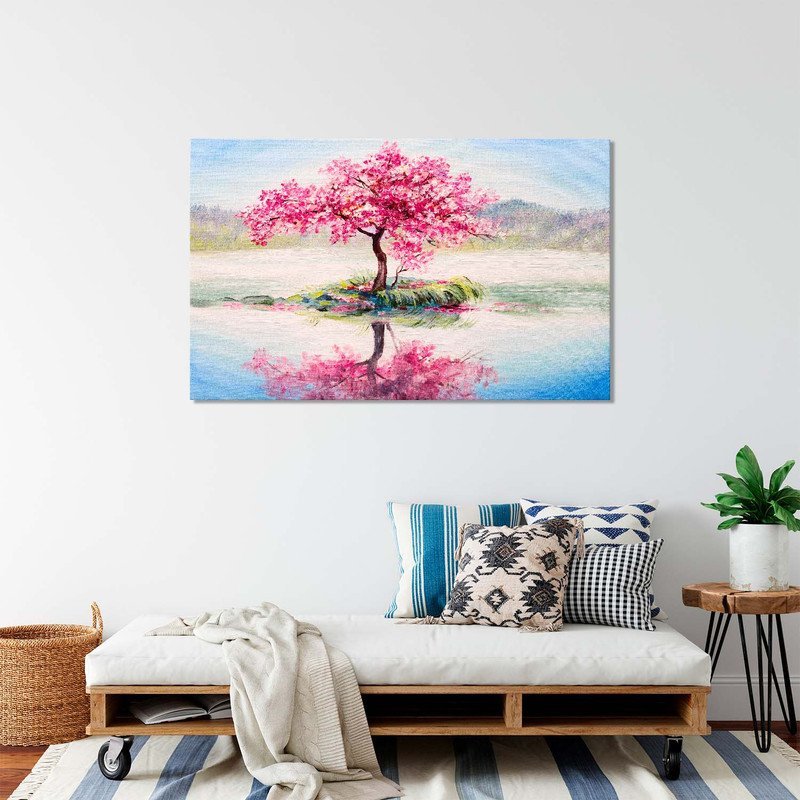 Quadro Decorativo Tela Canvas Flores e Folhas Sakura Isle - 150x80 Cm - 5