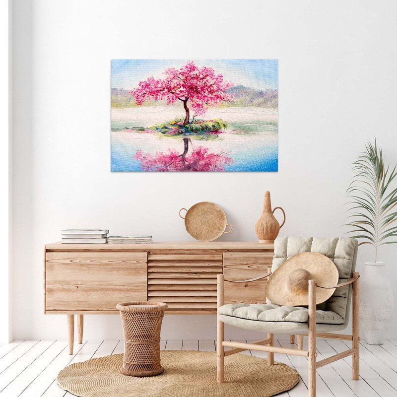 Quadro Decorativo Tela Canvas Flores e Folhas Sakura Isle - 150x80 Cm - 4