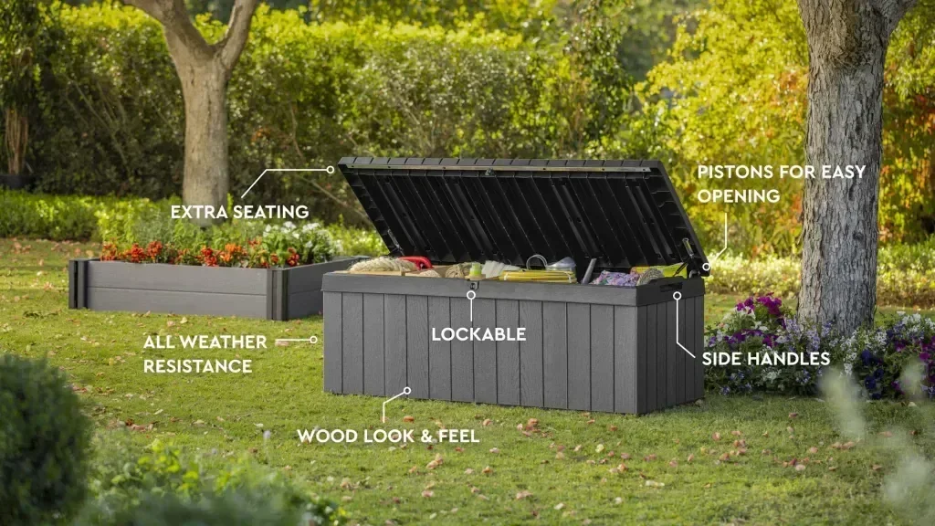 Ver imagem 4 de Baú Armazenamento Keter Darwin 380l Externo Resistente À Chuva e Sol