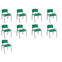 Ver imagem 1 de Kit 9 Cadeira Iso Infantil Creche, Base Cinza Verde Escuro