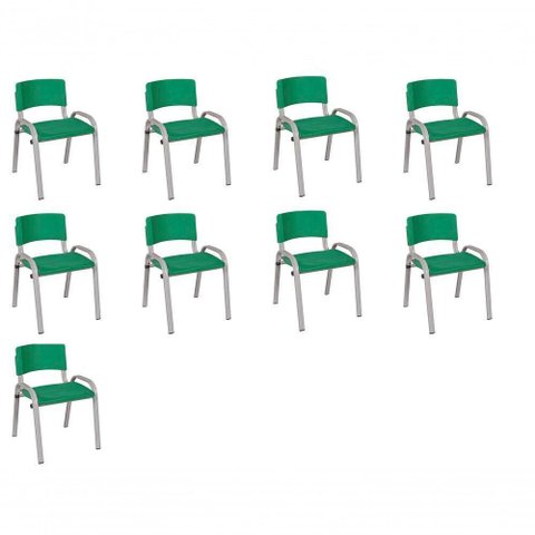 Kit 9 Cadeira Iso Infantil Creche, Base Cinza Verde Escuro