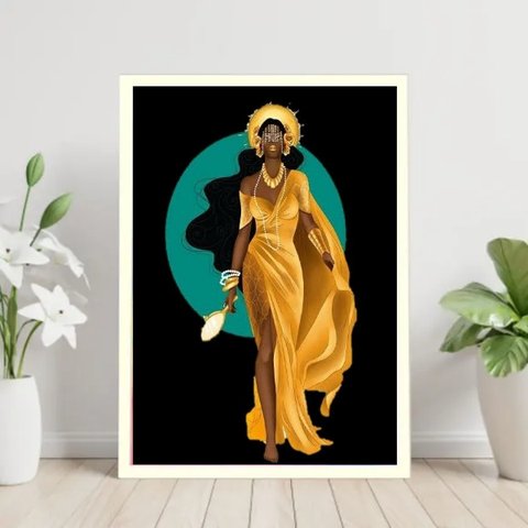 Quadro Decorativo Oxum - Silhueta 60x48cm:madeira Branca