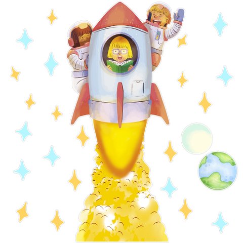 Adesivo de Porta Decorativo Infantil Astronauta Foguete Lua