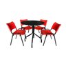 Jogo Mesa Redonda para Restaurante Comércio com 4 Cadeiras Iso Vermelha Base Preta Ecomhome - 2