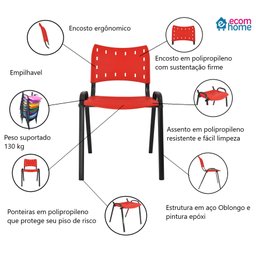 Jogo Mesa Redonda para Restaurante Comércio com 4 Cadeiras Iso Vermelha Base Preta Ecomhome - 7
