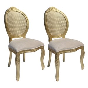 2 Cadeira Medalhão Madeira Entalhada com Tela Telinha Palhinha Poltrona Natural Provençal Indiana de