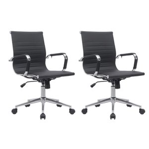 Kit 2 Cadeiras de Escritório Diretor Eames em Couro - Preta