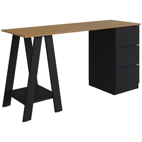 Escrivaninha Mesa Escritorio Cavalete 3 Gavetas B62 Mell Preto Novam