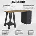 Ver imagem 3 de Escrivaninha Mesa Escritorio Cavalete 3 Gavetas B62 Mell Preto Novam