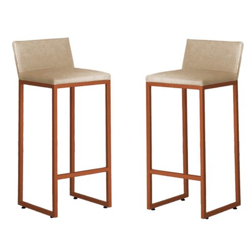 Kit 2 Banquetas Altas Luxo Dani com Encosto Base Bronze:bege