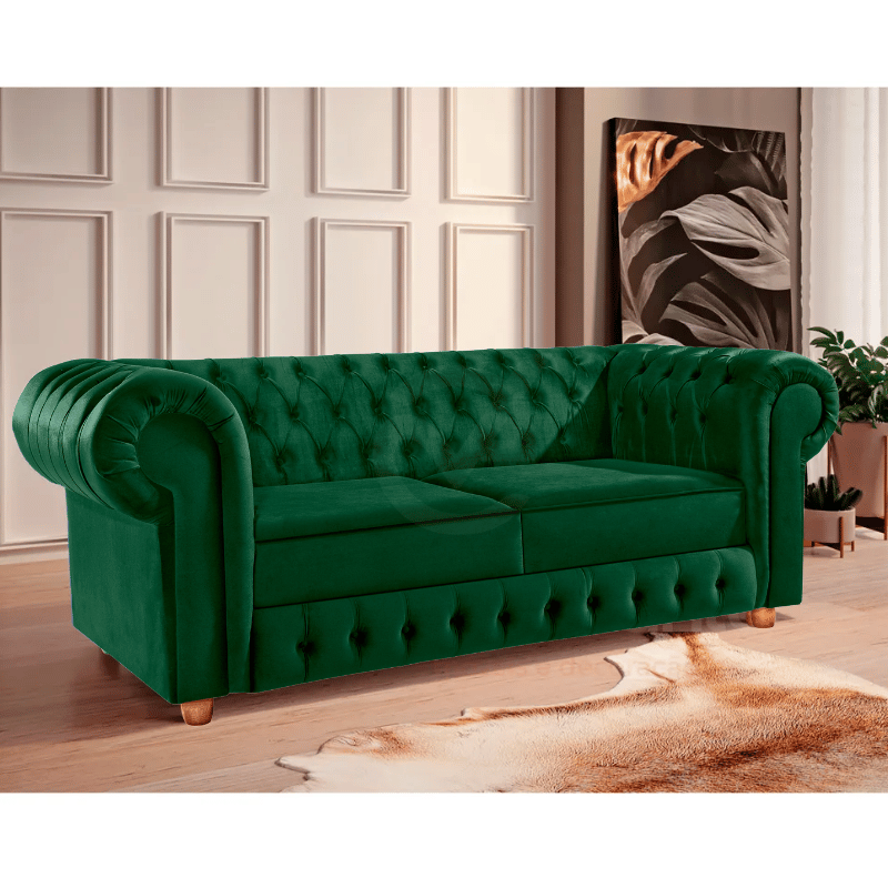 Namoradeira Chesterfield Bourbon 3 Lugares Via Encanto Veludo Verde - 2