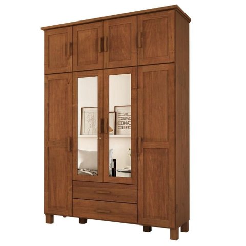 Guarda Roupa Casal 8 Portas com Espelho 157 Cm Madeira Macica Taeda 1144c Castanho Festra
