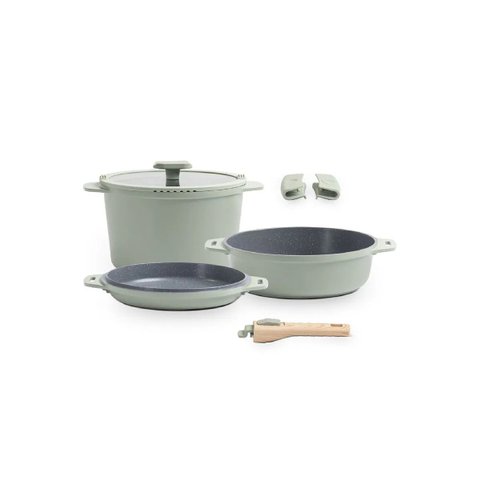 Jogo de Panelas Empilhável Verde Ceramic Life Loft 7 Peças - Brinox