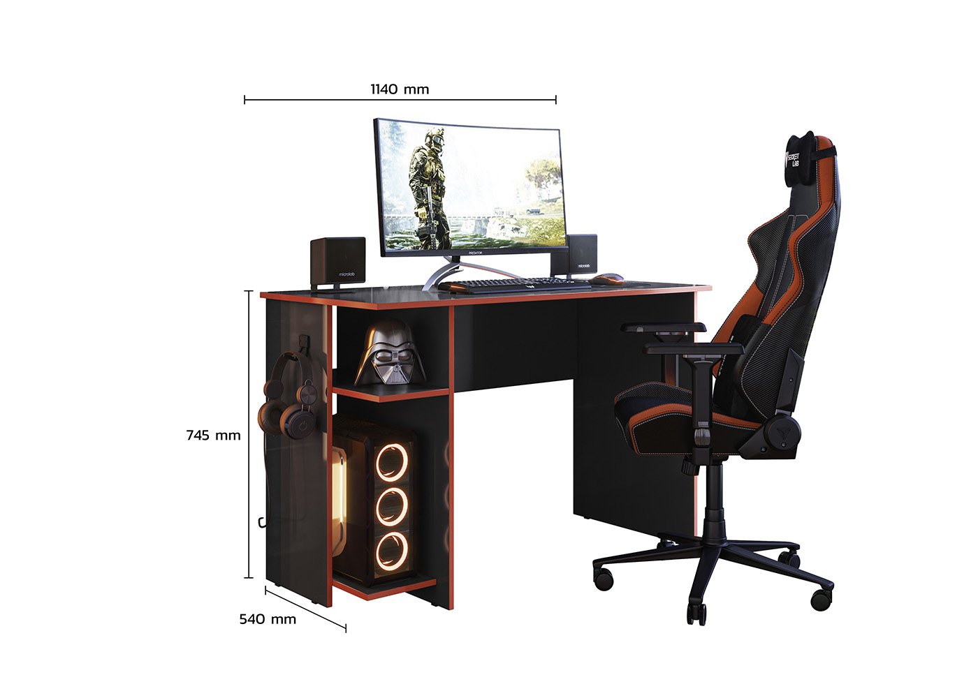 Mesa para Computador Gamer - Preto Fosco/vermelho - 1