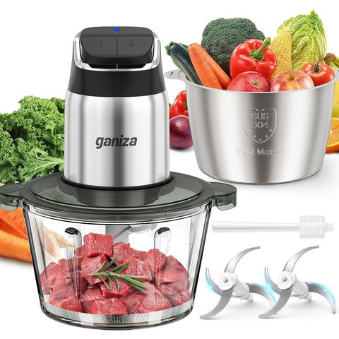 Processador de Alimentos Ganiza 450w, 2 Velocidades, Tigelas de Aço Inox e Vidro