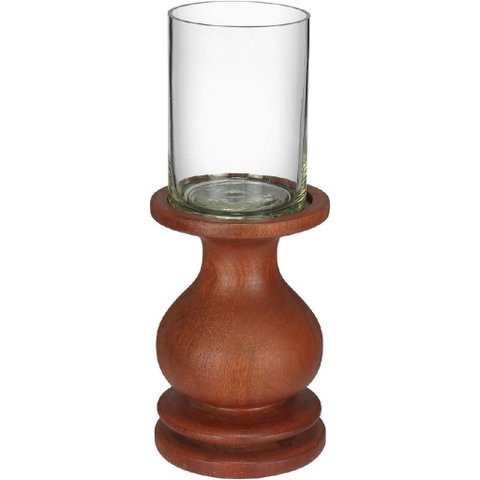 Castiçal Porta Vela Decorativo Home&co Madeira / Vidro 30x10x10cm Marrom
