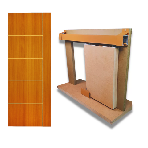 Kit Porta Madeira Frisada 4000 - 70x210 + Trilho Correr 1,40 Cereja + Brinde