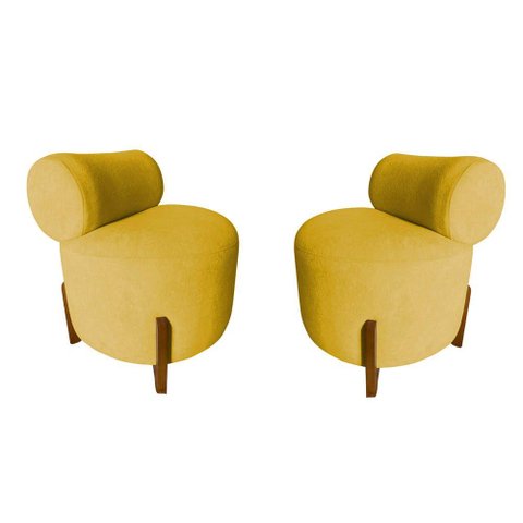 Kit 2 Poltronas Decorativa Mônaco Couro Amarelo