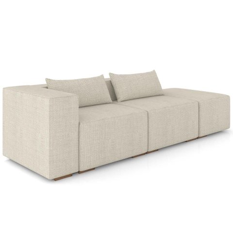 Sofá 3 Lugares com Puff para Sala Living 298cm Austin P08 Linho Itacaré Bege - Lyam Decor