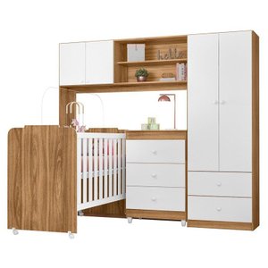 Dormitório Infantil Sophia Conjugado, Cômoda e Berço Nature/branco - Peternella Móveis