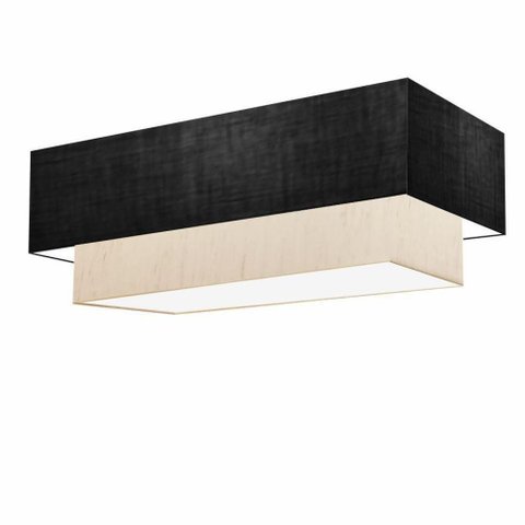Plafon Duplo Retangular Vivare Md-3071 Cúpula em Tecido Bivolt Preto-linho-bege 127/220v