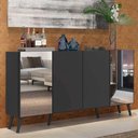 Ver imagem 7 de Aparador Buffet 4 Portas Com Espelho Retrô Vegas V3562 Preto Preto