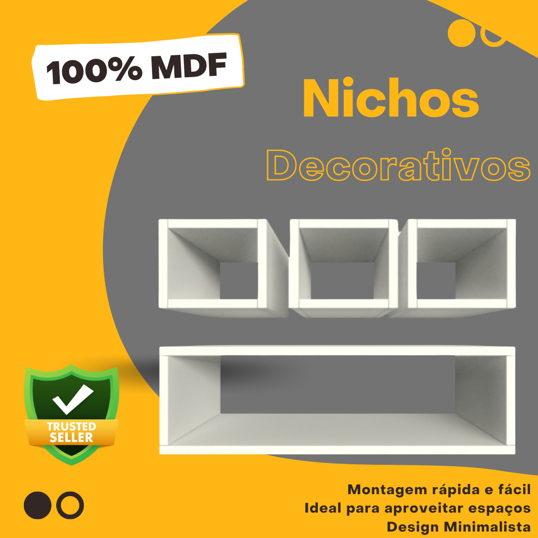 Kit 4 Nichos Decorativos P15cm Minimalista Branco Mdf Organizador Escritório Quarto Sala - Rufatto D - 5