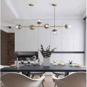 Lustre Pendente Jabuticaba Globos Vidro Fumê+ 6 Xlâmpadas G45