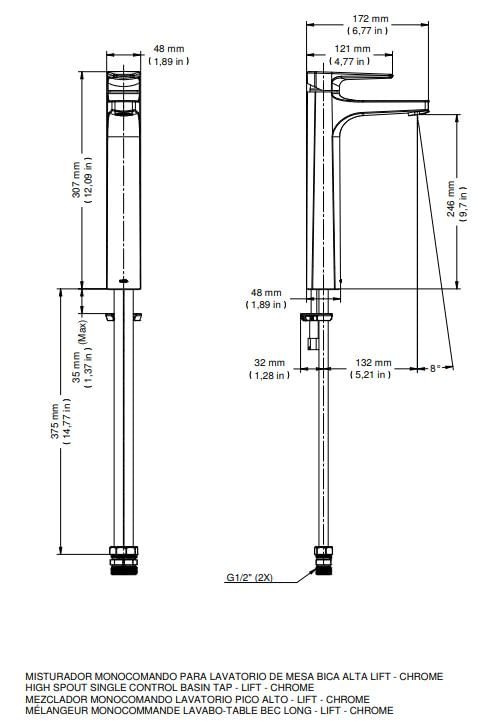 Misturador Monocomando para Lavatório de Mesa Bica Alta Lift Cromado - Docol - 2