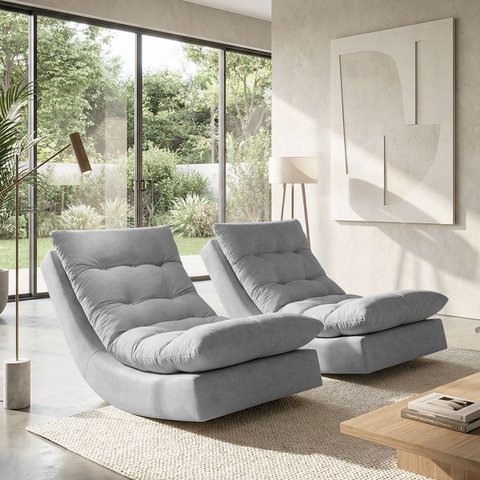 Kit 2 Poltronas com Leve Balanço Bouclé Premium de Luxo Balance para Sala Quarto Área de Leitura Con