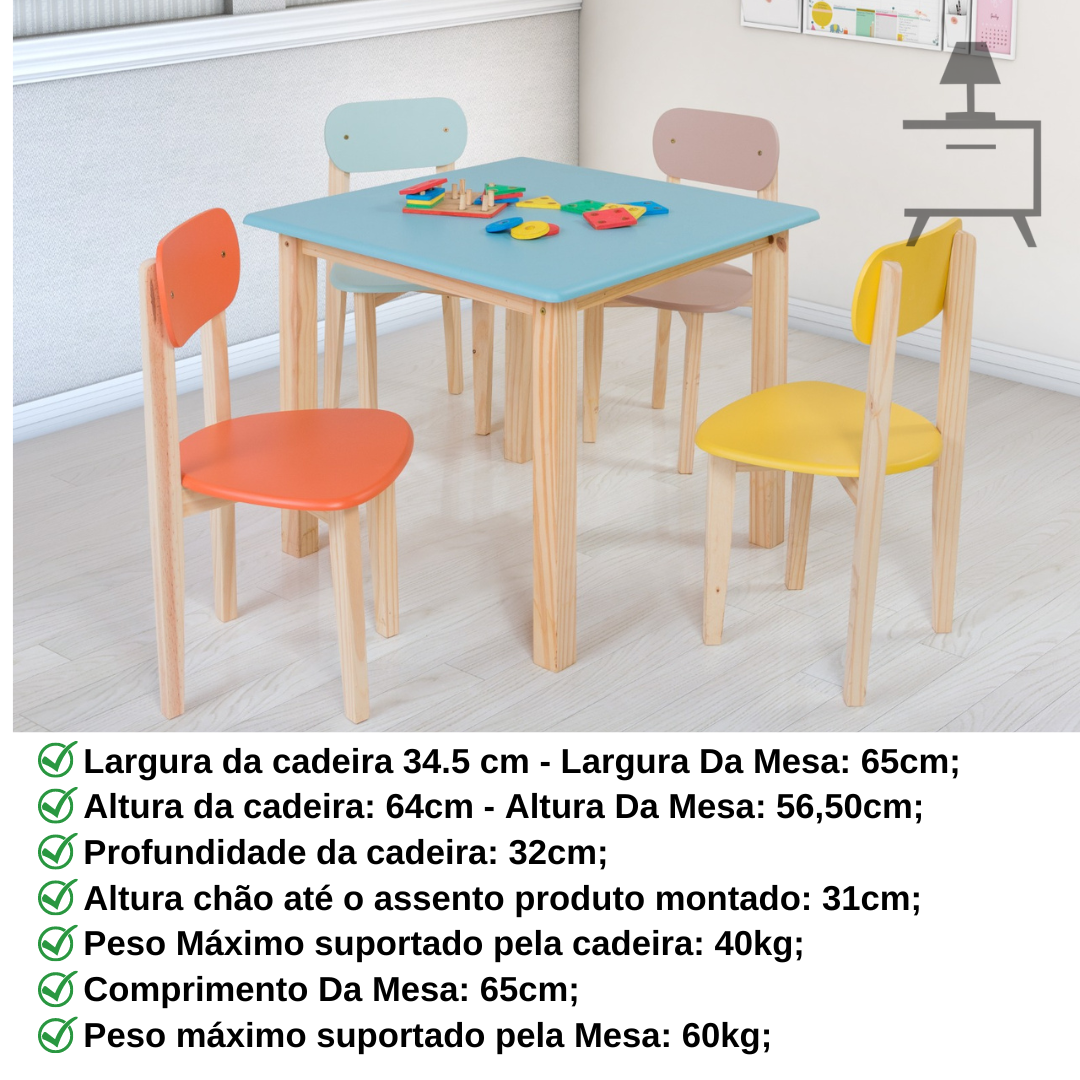 Conjunto Mesa Infantil com 4 Cadeiras Multicolorida:colors - 3