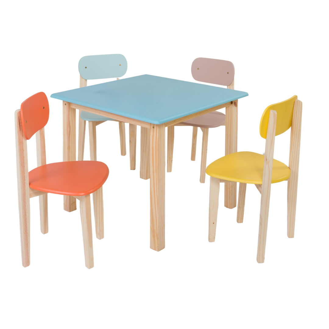 Conjunto Mesa Infantil com 4 Cadeiras Multicolorida:colors