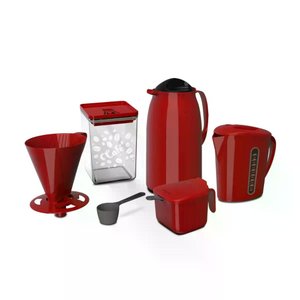 Kit Cafe Pratico Garrafa Suporte Açucareiro Verm 1l Unitermi