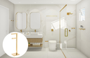 Ver imagem 3 de Papeleira Vertical Piso 1 Rolo Porta Papel Higiênico 50cm Banheiro Aço Inox Polido Dourado Linha Lar