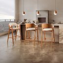 Ver imagem 1 de Kit 4 Banquetas para Cozinha Gaia em Madeira e Linho Nude