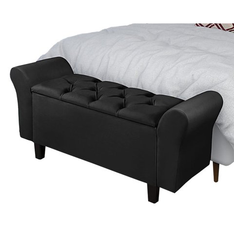 Recamier Baú 1,50m Lara para Cama Casal Premium Estilo Decorativo Closet Estofado Cor Preto