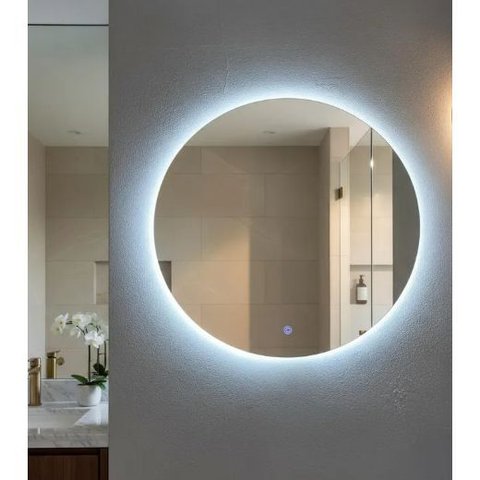 Espelho Redondo 40cm Iluminado Led 6000k Frio Touch Screen-luz Indireta