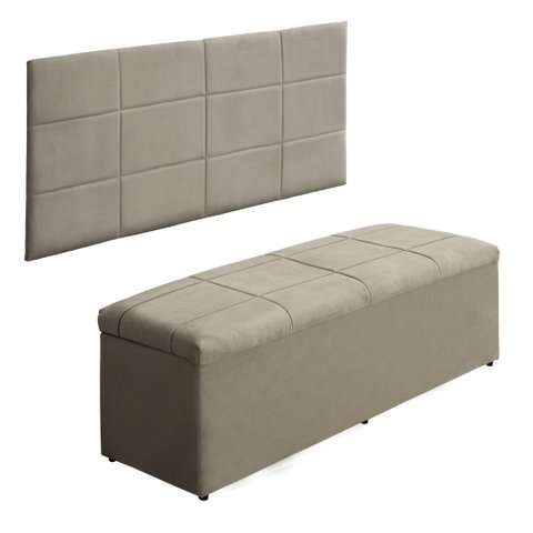 Cabeceira e Báu 1.38 Larissa-Suede bege