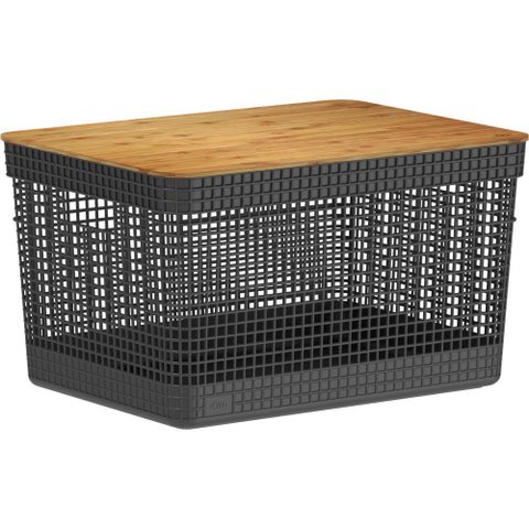 Cesto Organizador Grid com Tampa de Bambu 20l Preto - ou