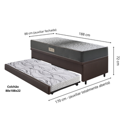 Bicama Box Baú Solteiro 88x188x42 Courino Linho Marrom com Colchão de Espuma Dual Firme Ecoflex - 2