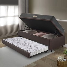 Bicama Box Baú Solteiro 88x188x42 Courino Linho Marrom com Colchão de Espuma Dual Firme Ecoflex - 3