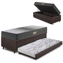 Ver imagem 1 de Bicama Box Baú Solteiro 88x188x42 Courino Linho Marrom com Colchão de Espuma Dual Firme Ecoflex