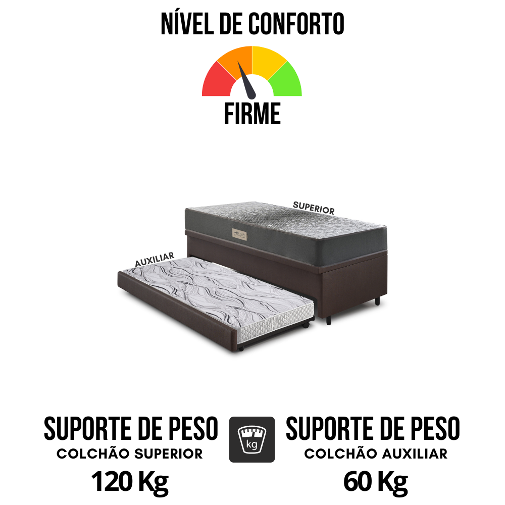 Bicama Box Baú Solteiro 88x188x42 Courino Linho Marrom com Colchão de Espuma Dual Firme Ecoflex - 8