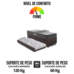 Bicama Box Baú Solteiro 88x188x42 Courino Linho Marrom com Colchão de Espuma Dual Firme Ecoflex - 6