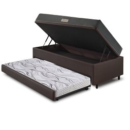 Bicama Box Baú Solteiro 88x188x42 Courino Linho Marrom com Colchão de Espuma Dual Firme Ecoflex - 4